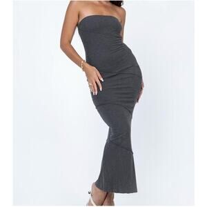 Princess Polly Grey Ribbed Tube Maxi Dress Asymmetric Seam Bodycon Size 10